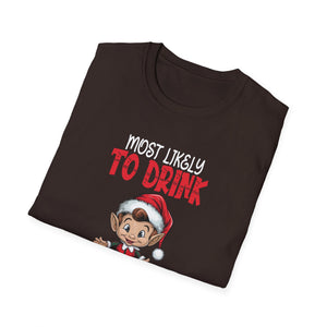 Most Likely to Drink With The Elves Elf Drinking Christmas Unisex T-Shirt