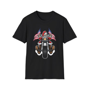 Santa Riding Motorcycle on Christmas - Biker US Flag Unisex Softstyle T-Shirt