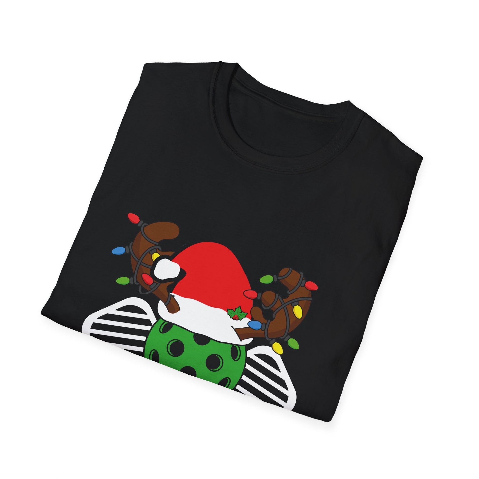 Pickleball Christmas T‑Shirt — Festive Pickleball Ball with Santa Hat & Lights