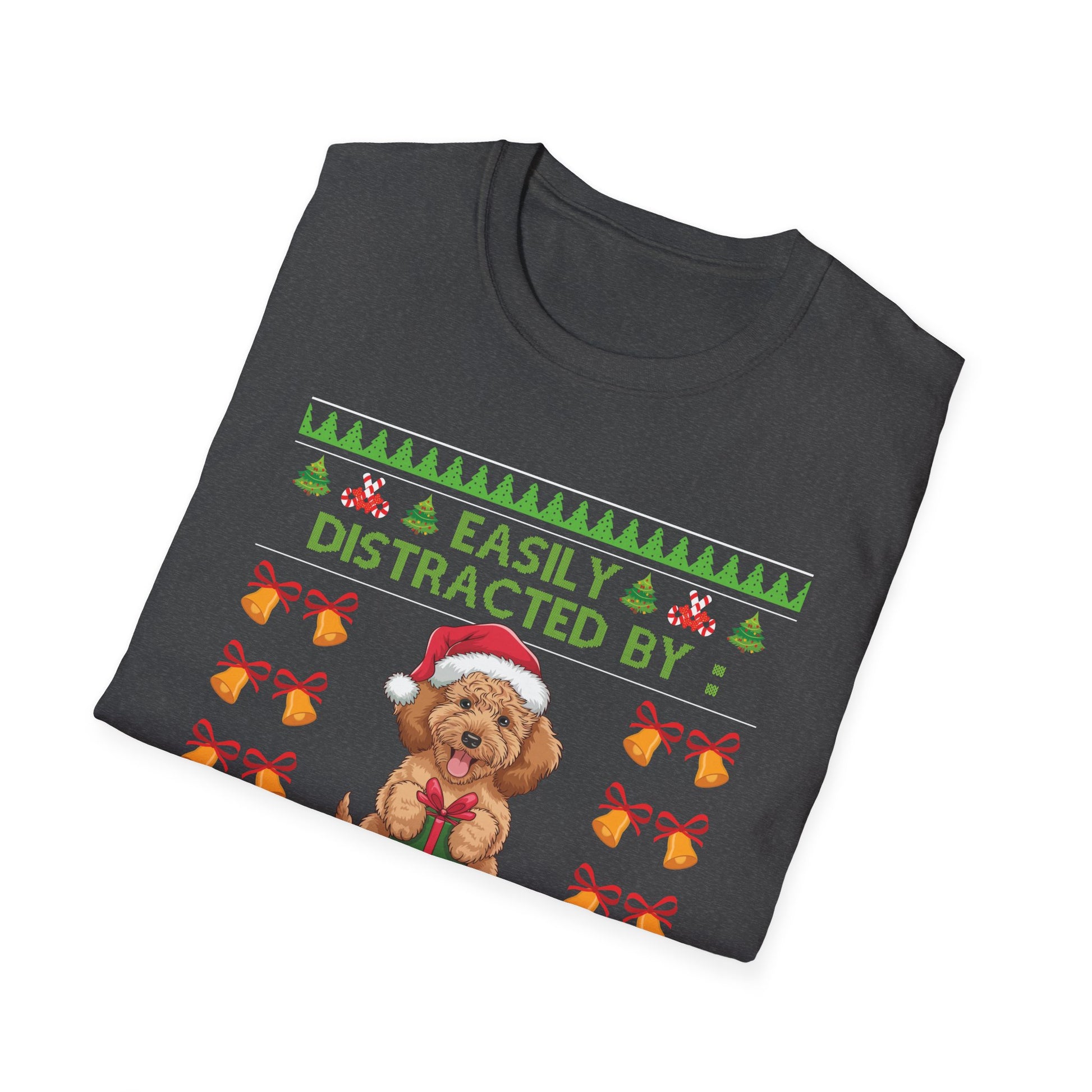 Christmas Poodles T-Shirt — "Easily Distracted by Christmas & Poodles" Holiday Tee