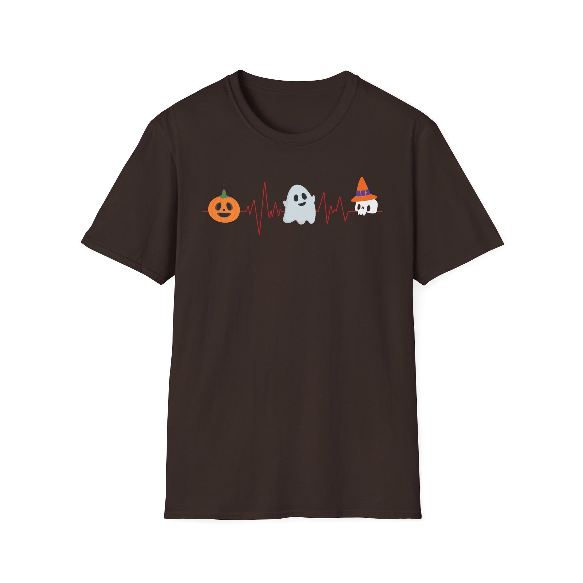 Halloween Heartbeat T-Shirt — Pumpkin, Ghost & Candy Skull Graphic Tee