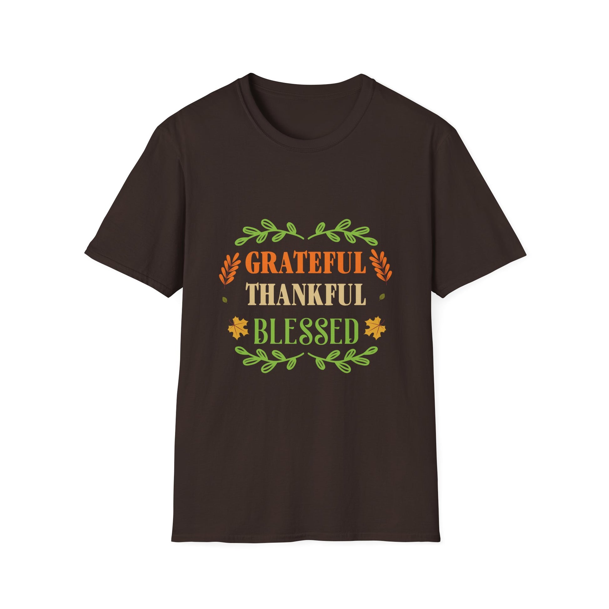 Grateful Thankful Blessed T‑Shirt — Thanksgiving Fall Shirt with Autumn Leaf Design  Unisex T-Shirt