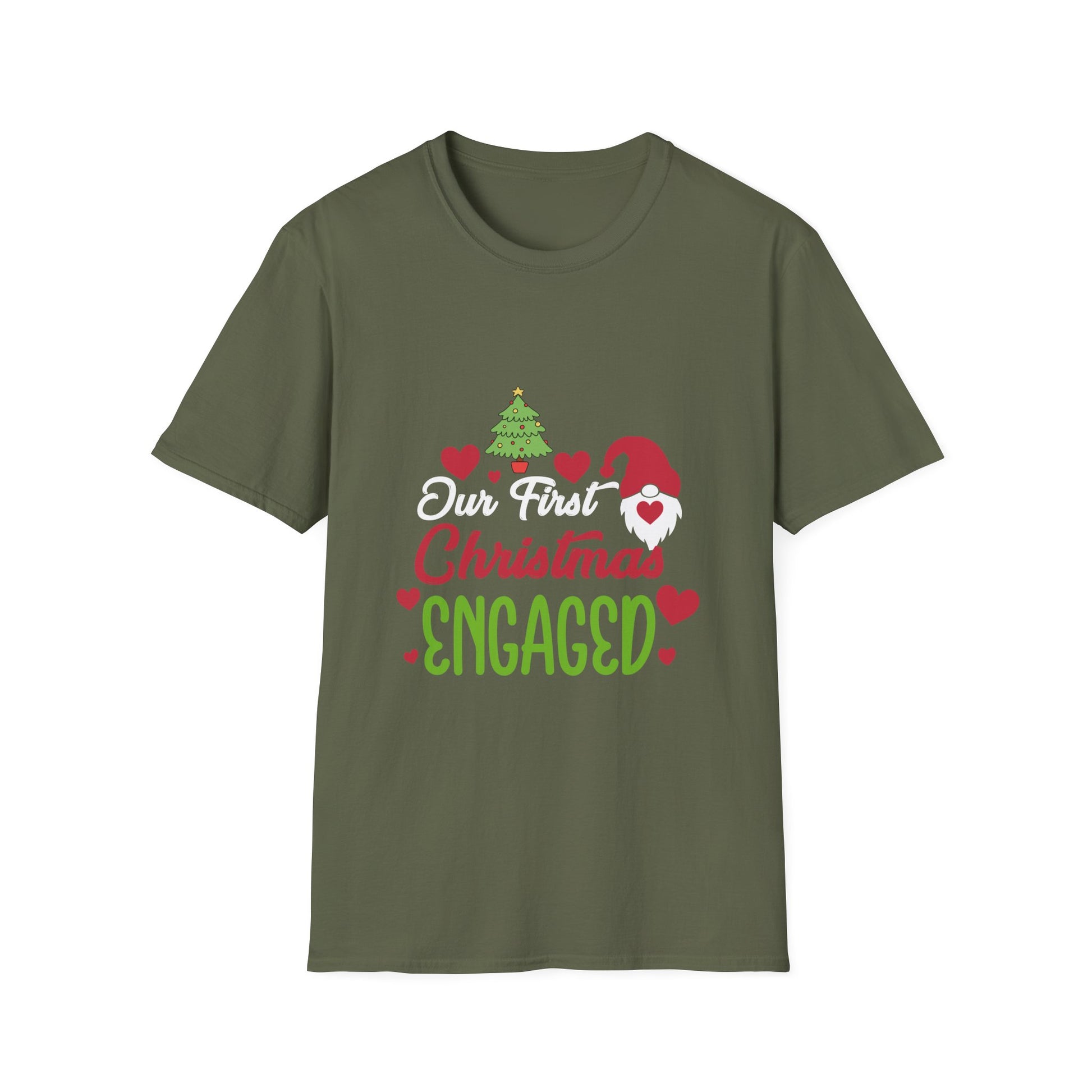 T-Shirt — "Our First Christmas Engaged" Holiday Engagement Tee
