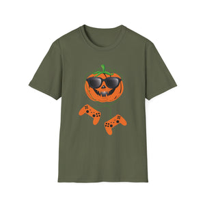 Gaming Pumpkin T-Shirt — Cool Jack-O'-Lantern with Controllers (Halloween Gamer Tee)