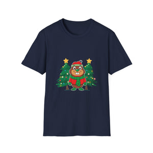 Christmas Groundhog T-Shirt — Cute Festive Groundhog in Scarf with Decorated Trees