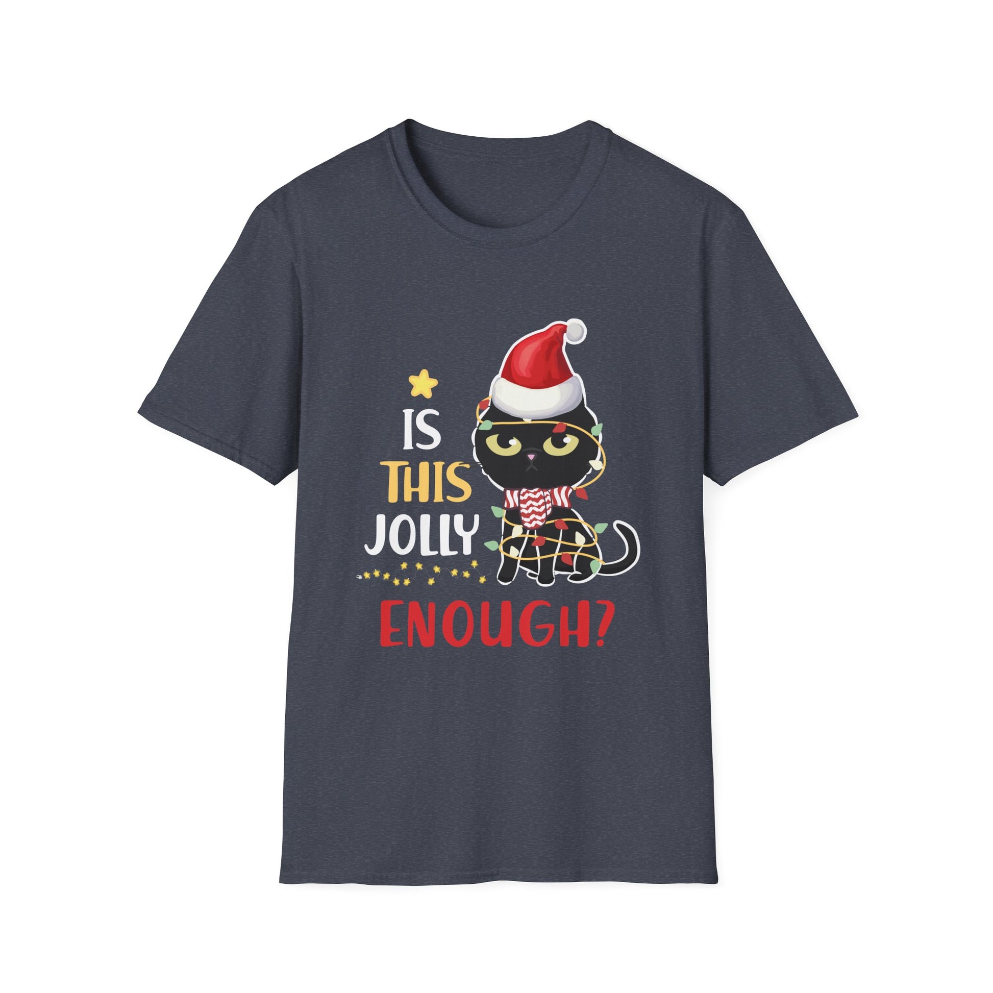 Is This Jolly Enough Black Cat Merry Christmas Tree Lights T-Shirt