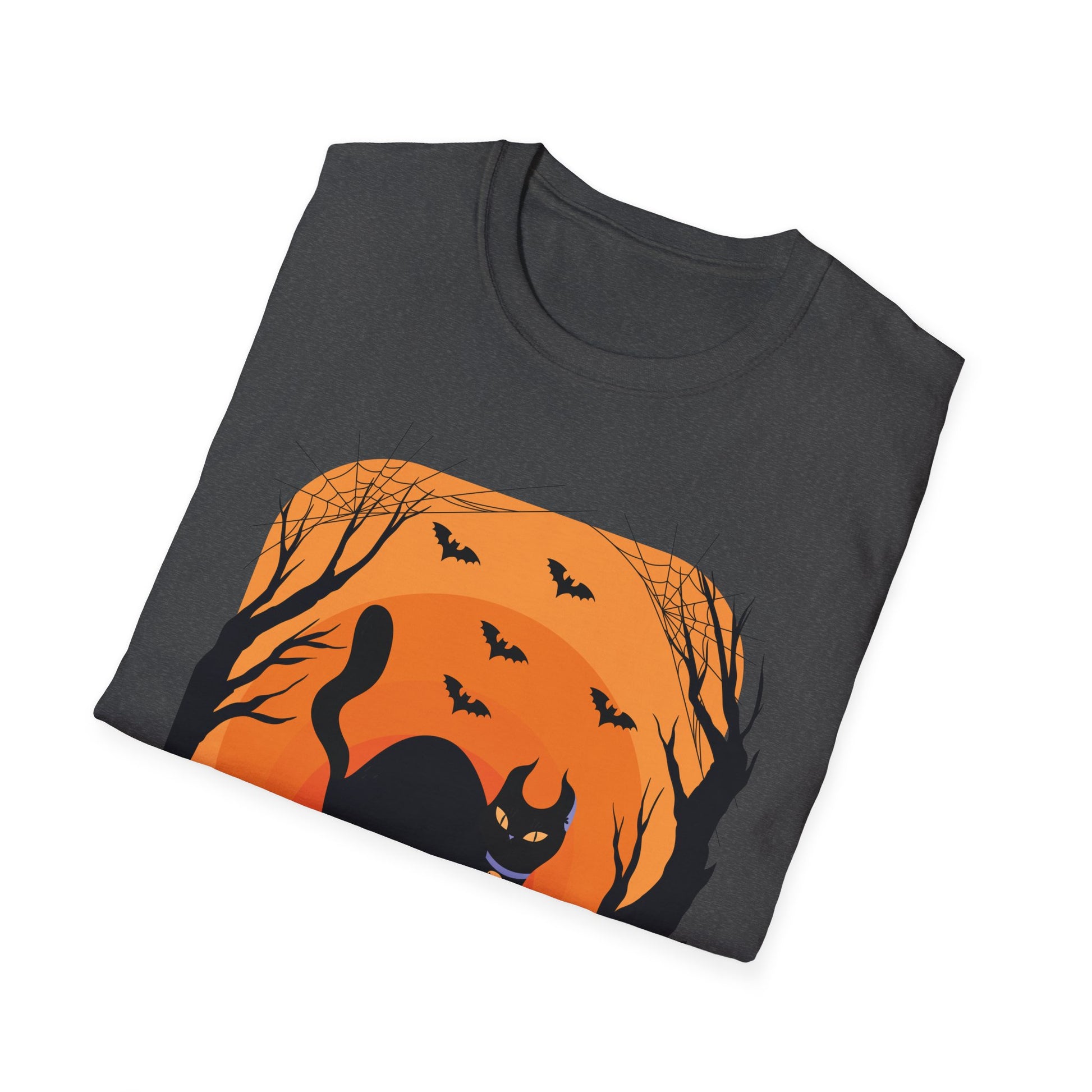 Halloween Black Cat T-Shirt — Spooky Pumpkin & Bats Tee