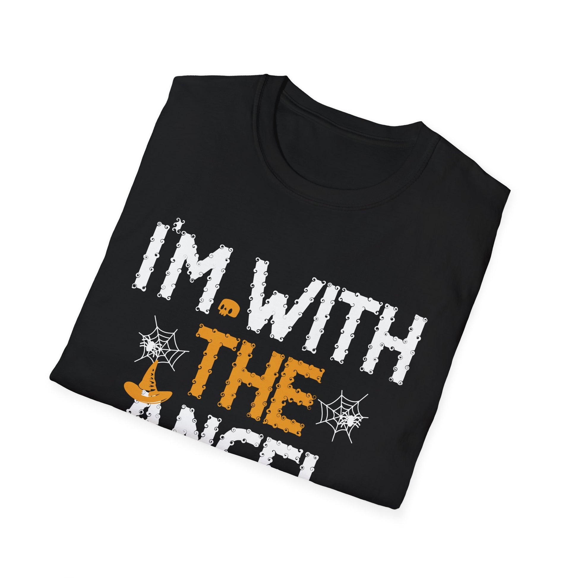 I'm With The Angel Halloween T-Shirt — Funny Witch & Angel Broom Tee