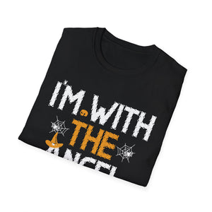 I'm With The Angel Halloween T-Shirt — Funny Witch & Angel Broom Tee
