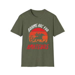 Witch Riding Horse T-Shirt – “Brooms Are For Amateurs” Retro Sunset Halloween Tee