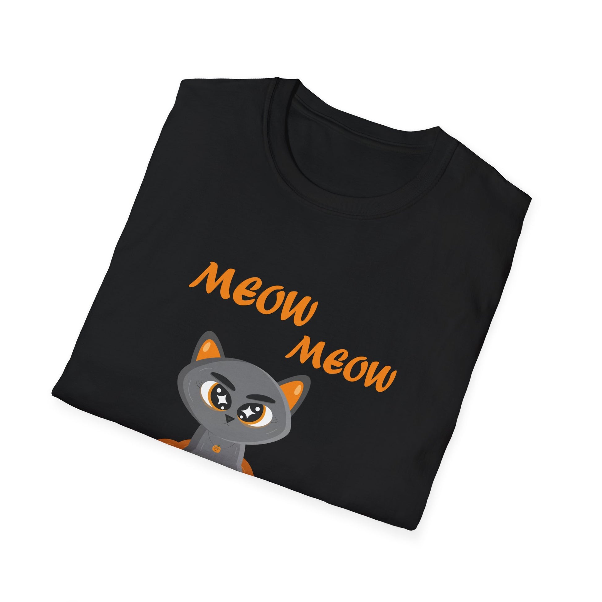 Cat in Pumpkin Halloween T-Shirt — "Meow Meow" Cute Spooky Graphic Tee  Unisex T-Shirt