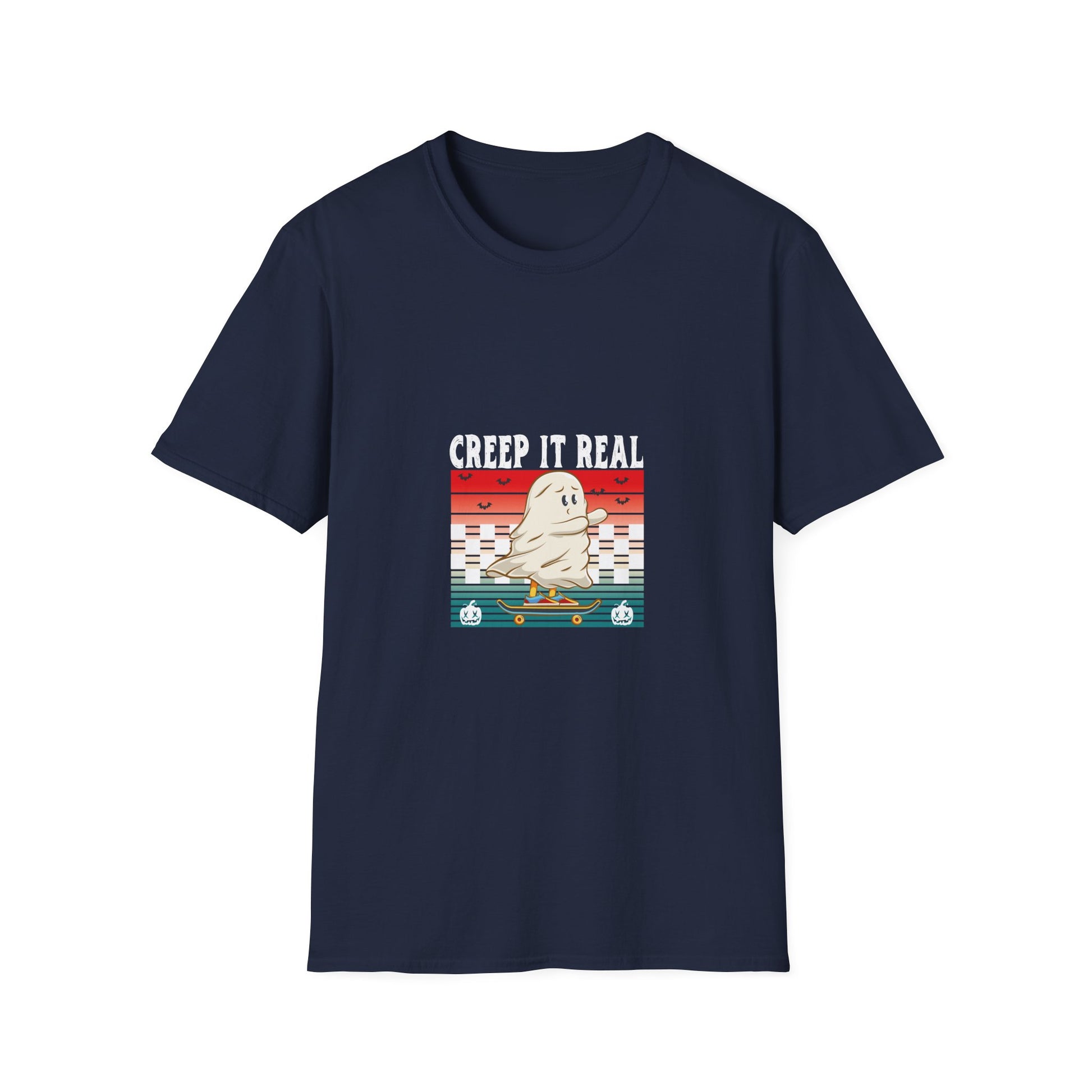 Creep It Real Skateboard Ghost T-Shirt — Funny Halloween Skate Ghost Tee