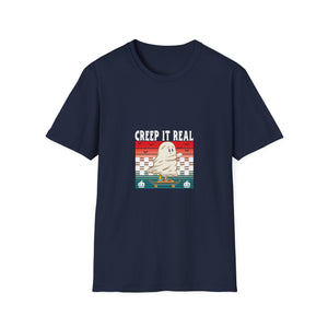 Creep It Real Skateboard Ghost T-Shirt — Funny Halloween Skate Ghost Tee