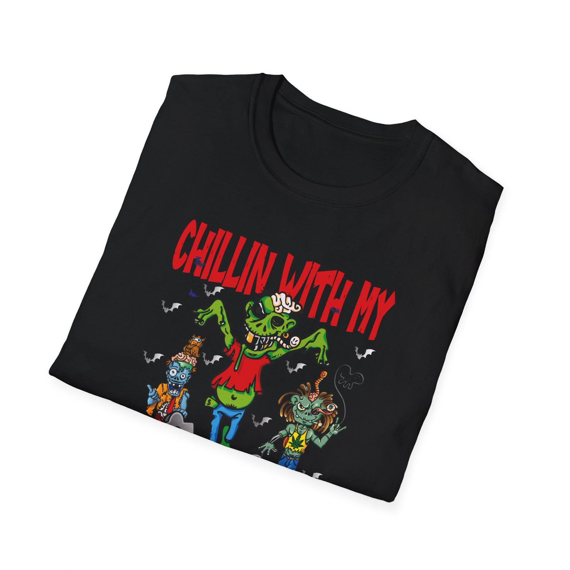 Halloween Zombies Funny Halloween Chillin With My Zombies T-Shirt Unisex Softstyle T-Shirt