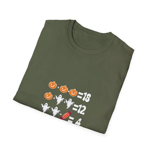 Halloween Math Puzzle T-Shirt — Pumpkin, Ghost & Candy Riddle Tee
