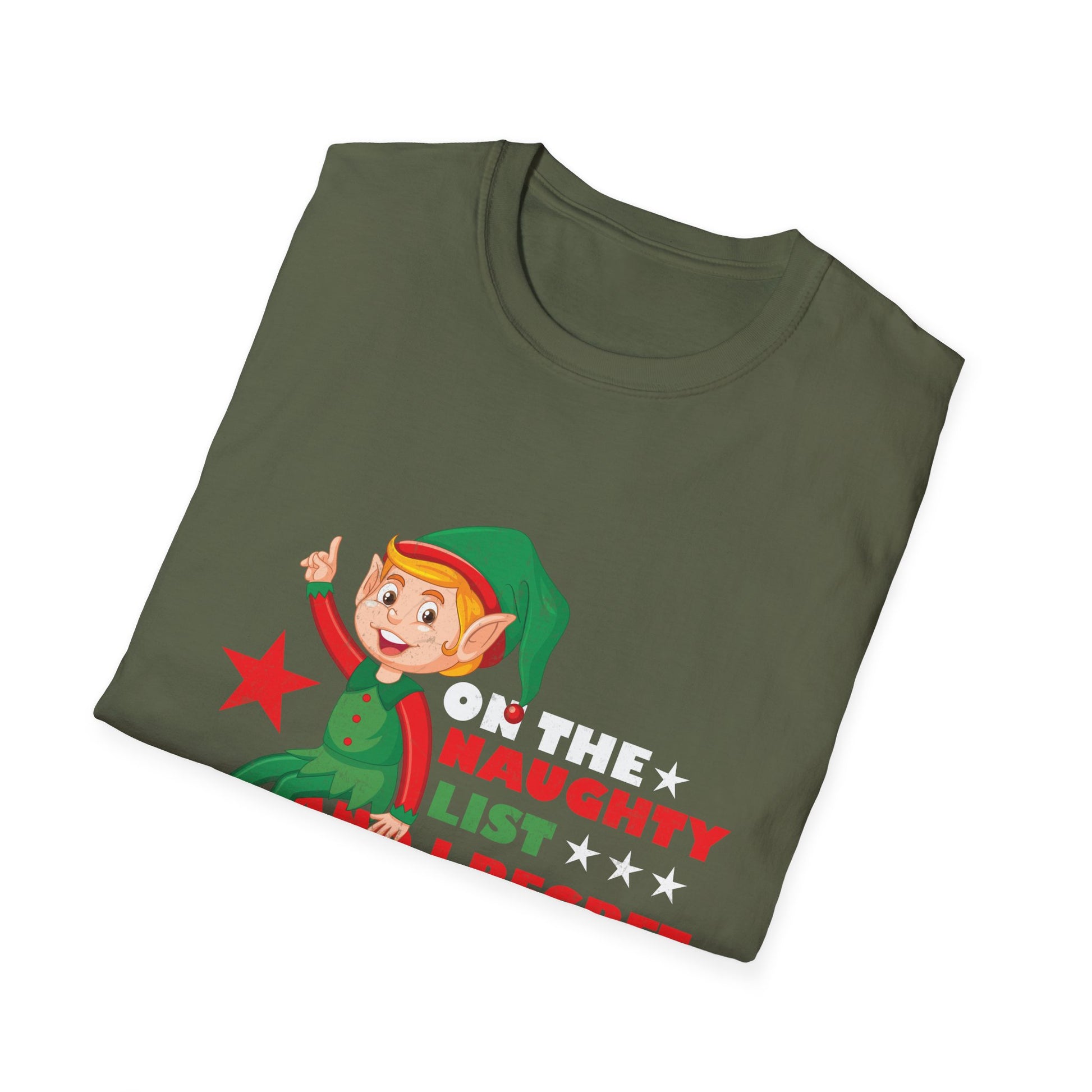 Christmas Elf T-Shirt — "On the Naughty List and I Regret Nothing" Holiday Tee