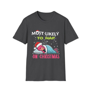 Most Likely To Nap On Christmas Family Christmas Pajamas Unisex Softstyle T-Shirt