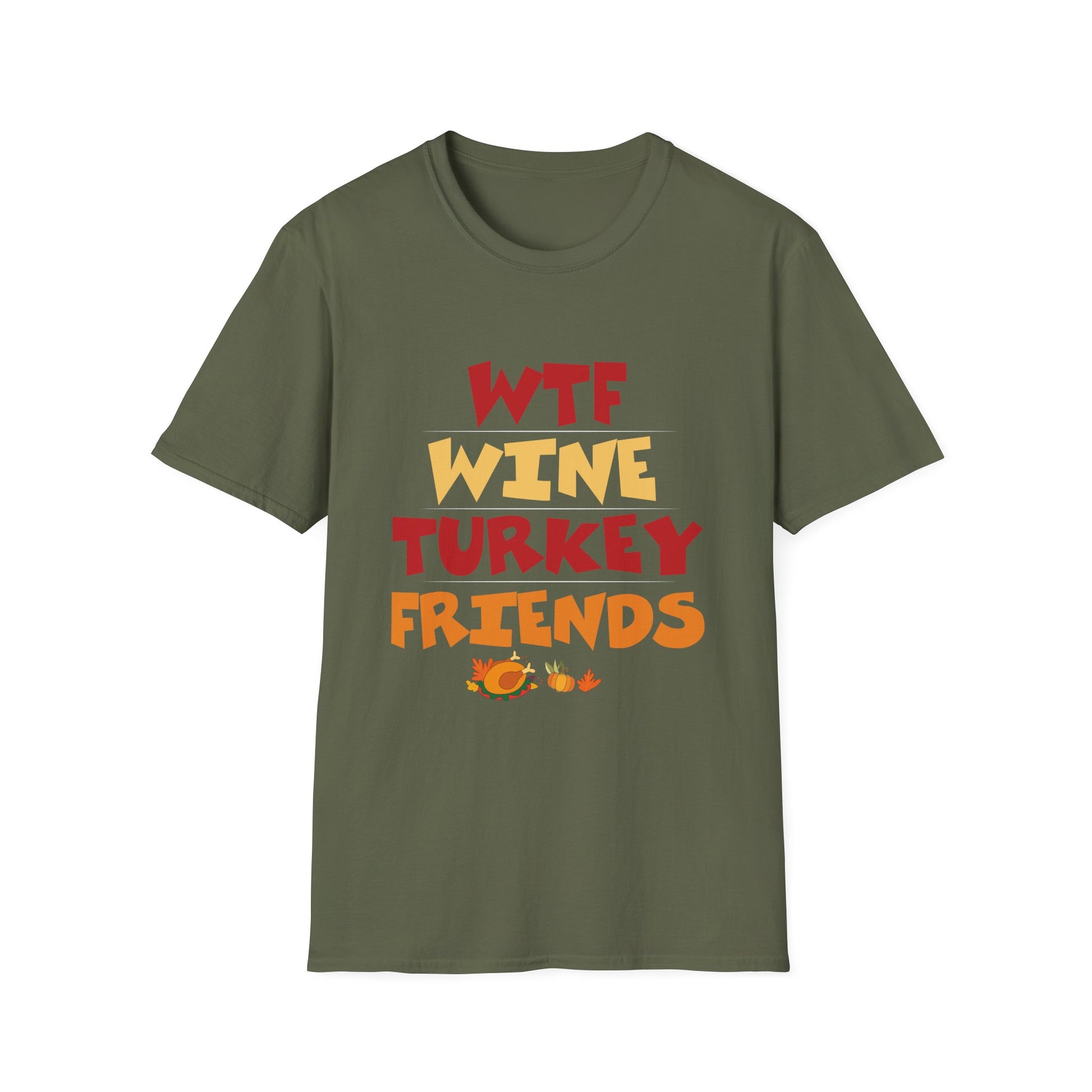 WTF Wine Turkey Friends T-Shirt — Funny Thanksgiving Holiday Tee