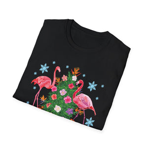 Flamingo Holiday T-Shirt — Festive Flamingos with Christmas Tree