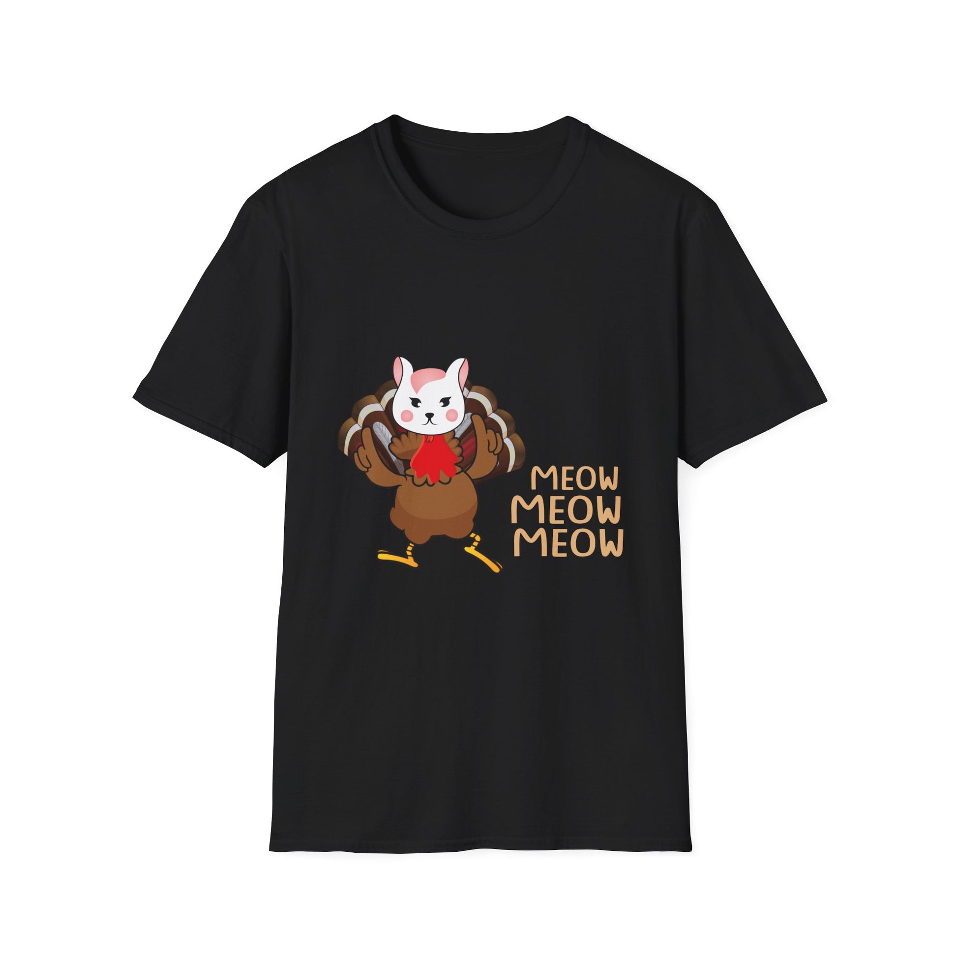 Meow Meow Meow Cat-Turkey Thanksgiving T-Shirt — Cute Cat Dressed as Turkey Holiday Tee  Unisex T-Shirt