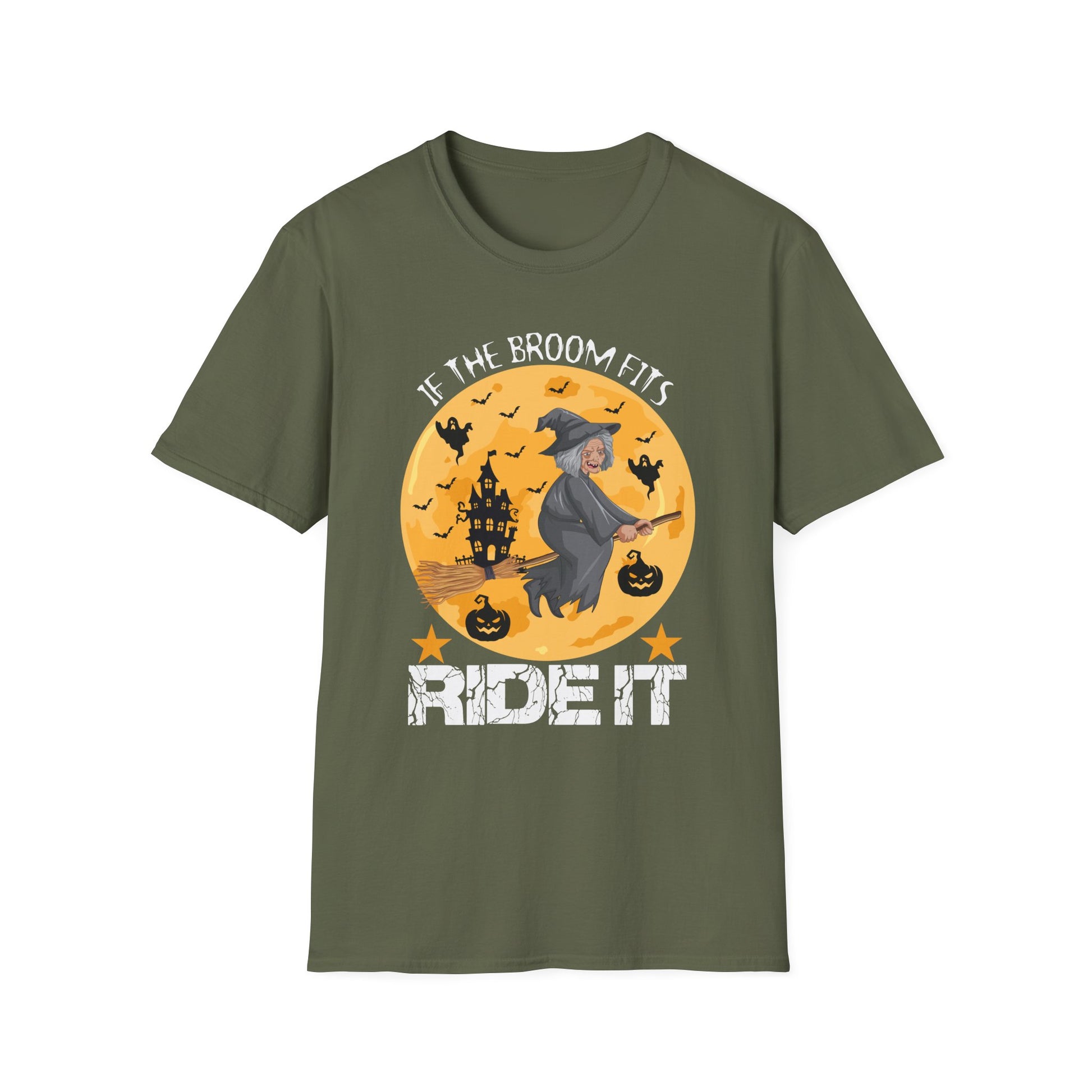 Halloween Witch T-Shirt — "If the Broom Fits, Ride It" Graphic Tee