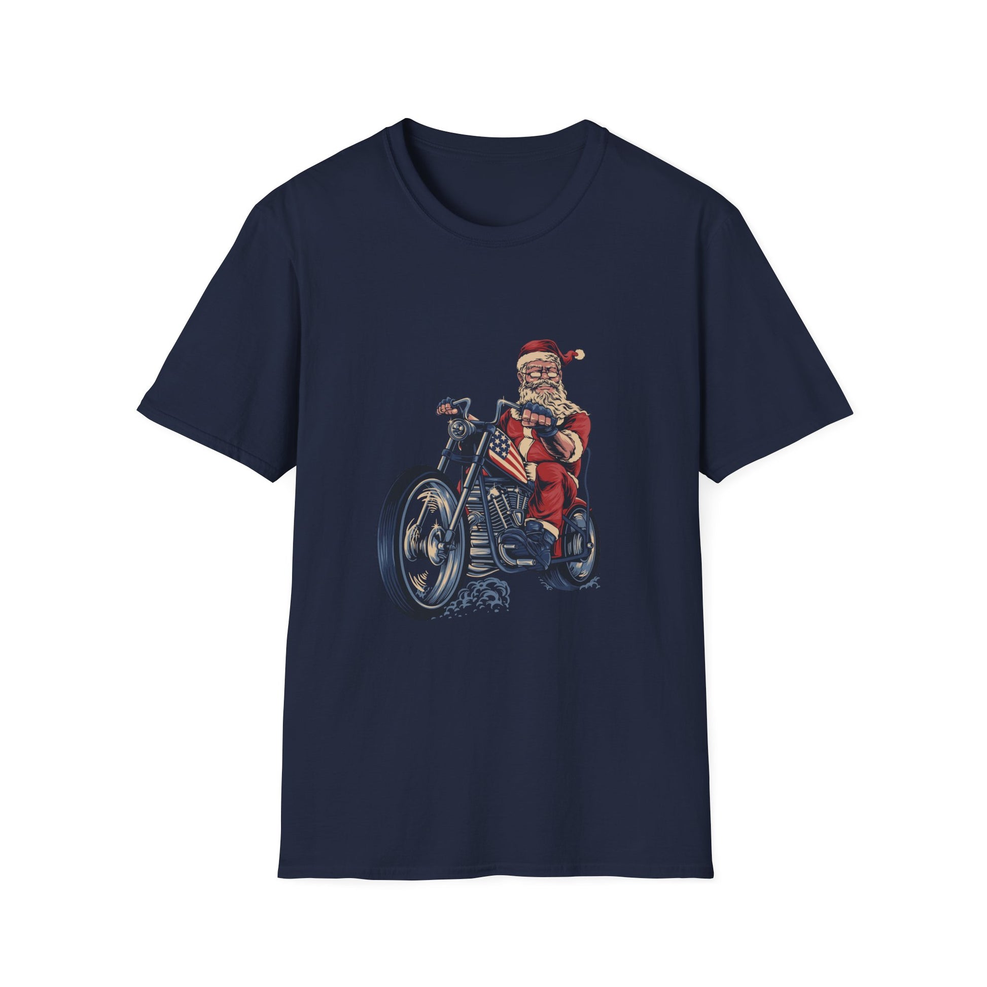 Santa Motorcycle T-Shirt — Biker Santa Christmas Tee