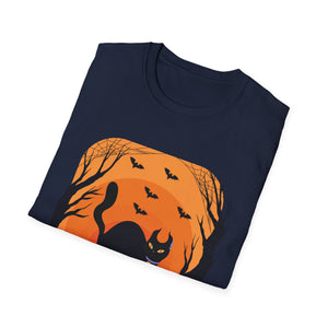 Halloween Black Cat T-Shirt — Spooky Pumpkin & Bats Tee