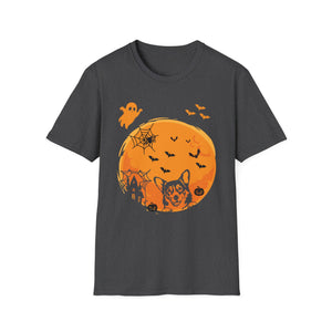 Halloween Corgi Moon T-Shirt — Spooky Pumpkin Night Tee with Bats & Ghost