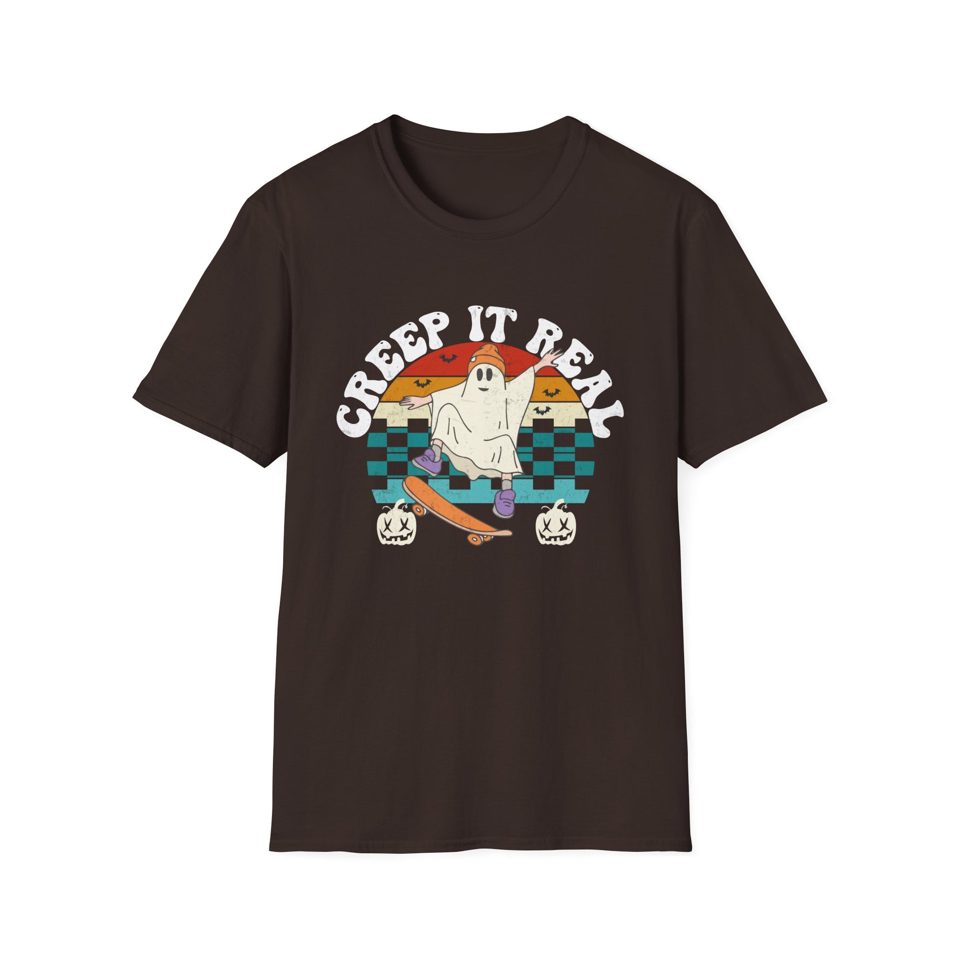 Creep It Real Skate Ghost T-Shirt — Retro Halloween Tee