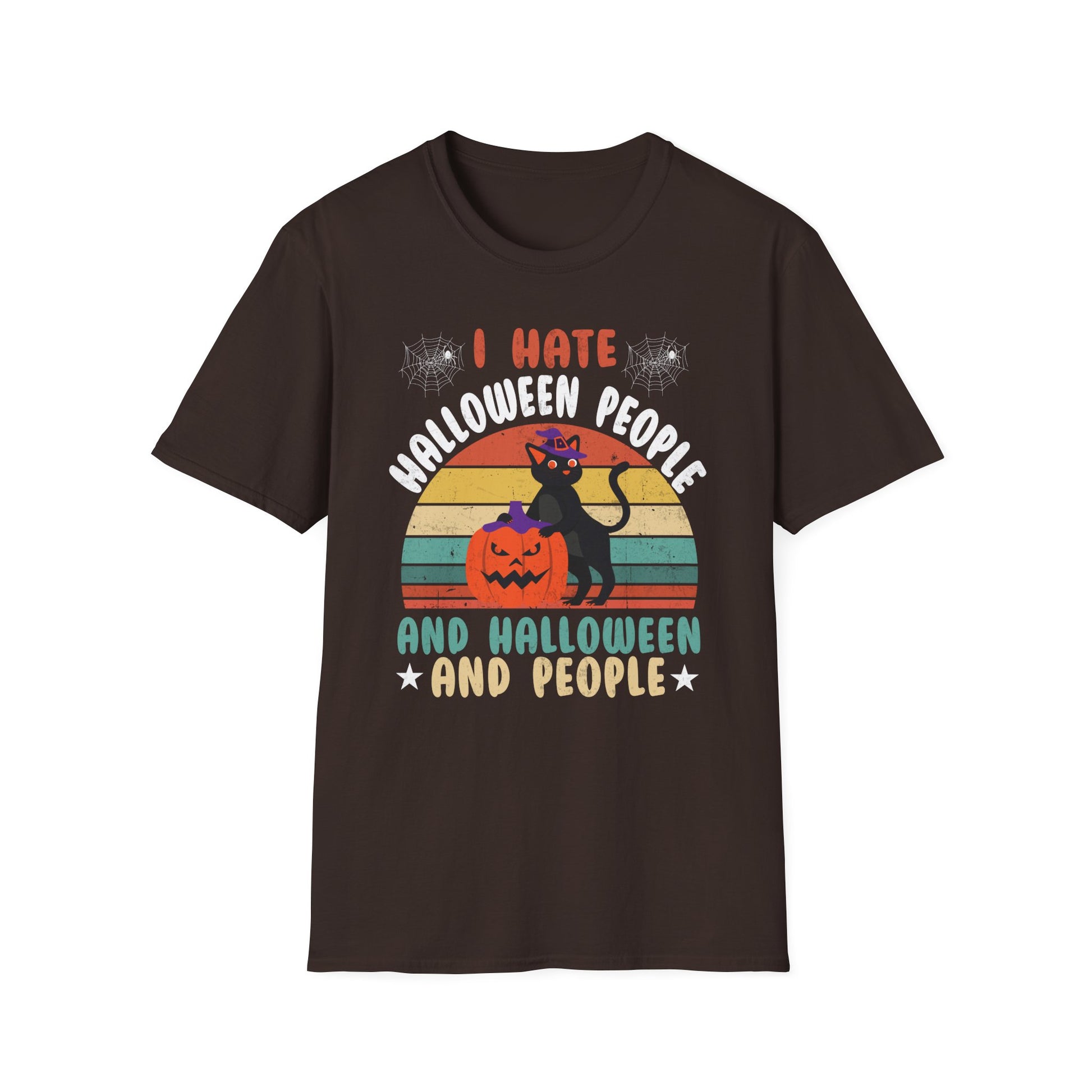 Halloween Cat T-Shirt — "I Hate Halloween People and Halloween and People" Funny Retro Tee