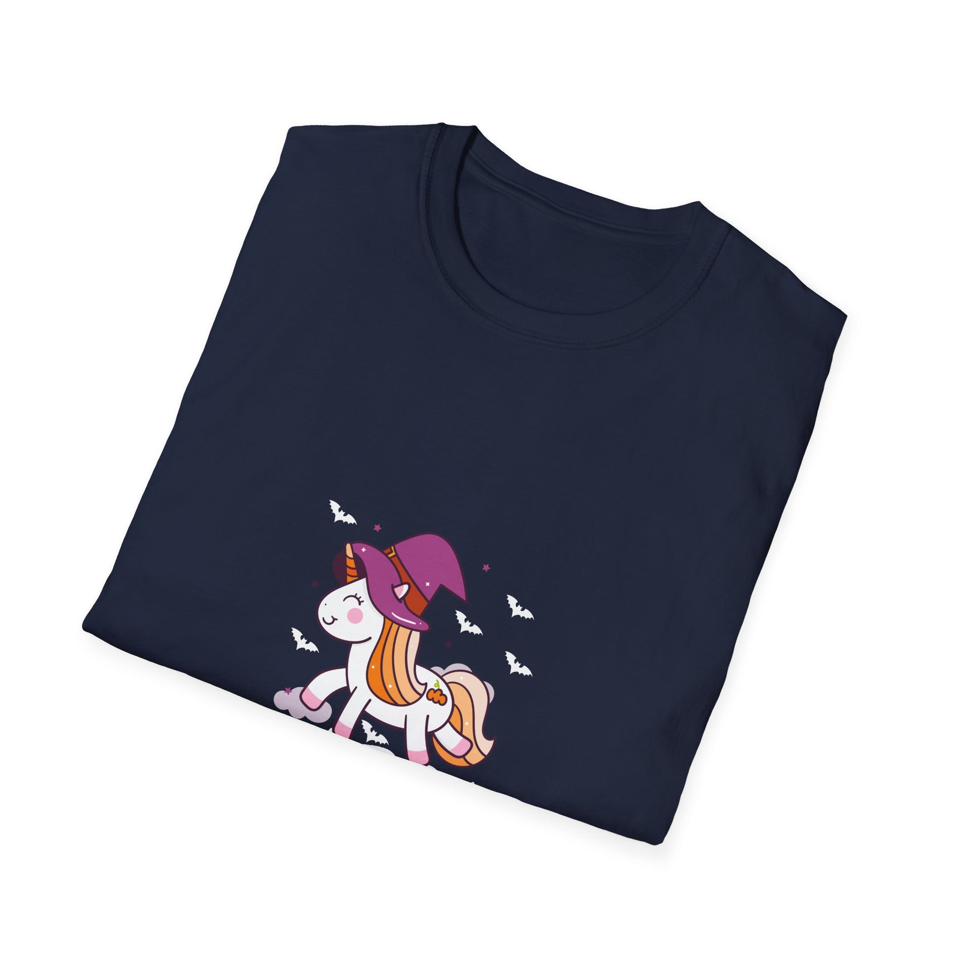 Happy Halloween Unicorn T-Shirt — Cute Witch Hat Unicorn with Bats & Skull