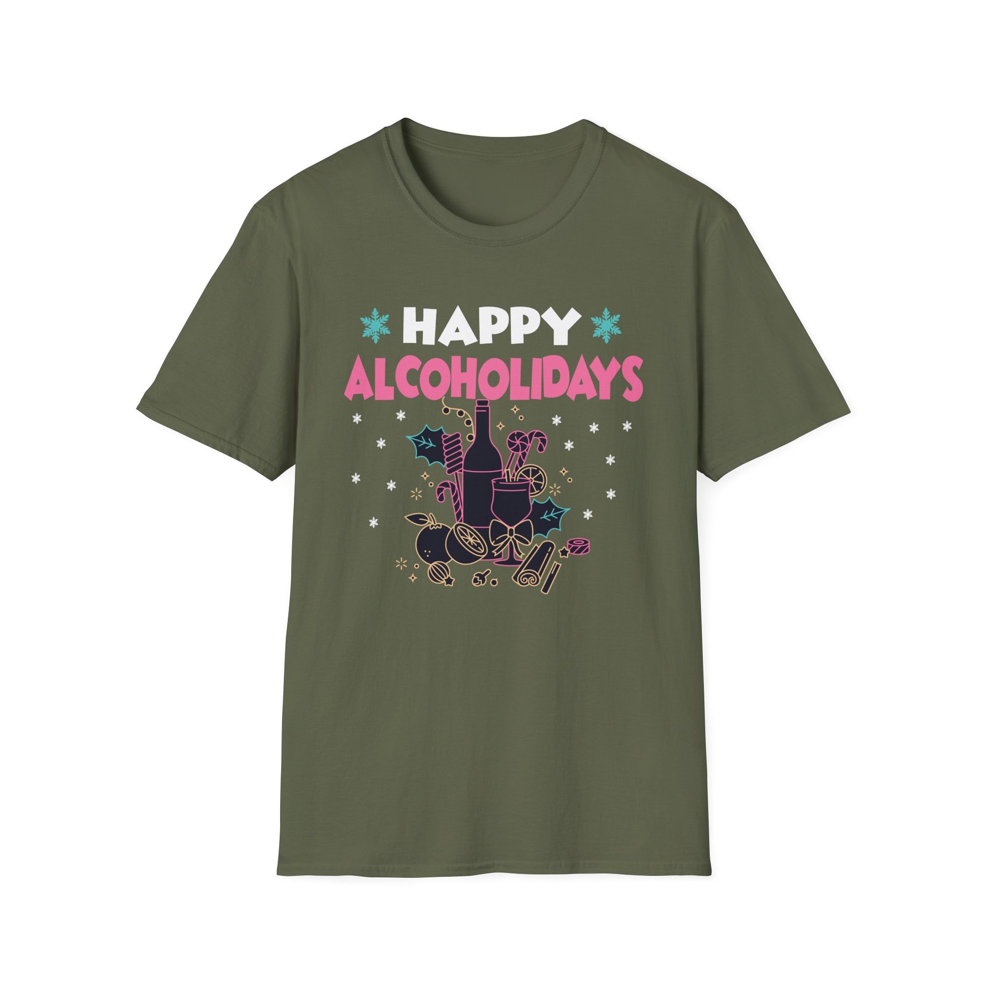 Happy Alcoholidays T‑Shirt — Funny Holiday Drinking Graphic Tee