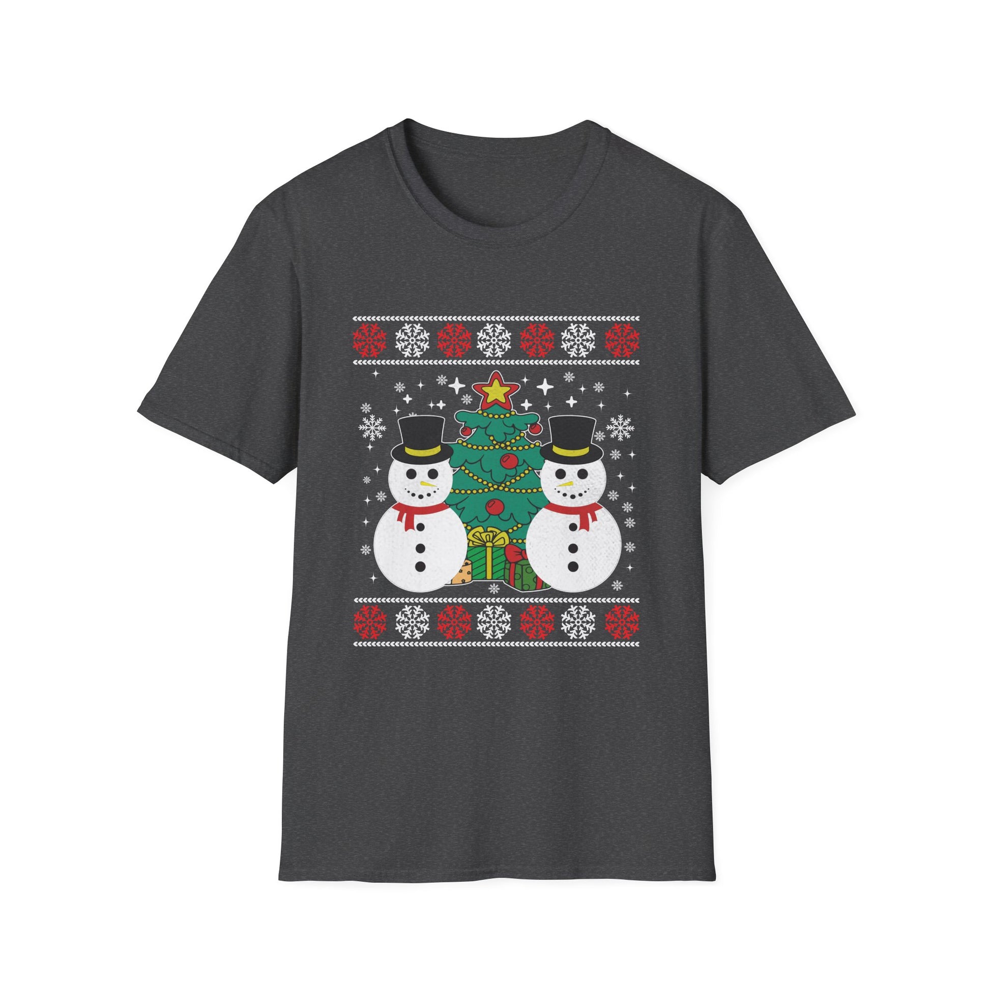 Christmas Snowmen T-Shirt — Festive Holiday Tree & Snowflake Tee