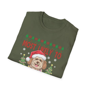 Most Likely To Decorate Her Dog Yorkie Christmas Pajamas Unisex Softstyle T-Shirt