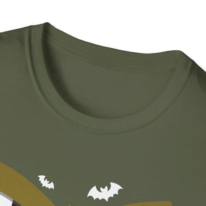 Scary Halloween Monster Face T-Shirt — Creepy Grinning Design with Spider Web