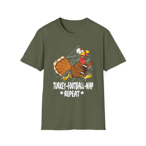 Turkey Football Nap Repeat T-Shirt — Funny Thanksgiving Turkey Tee for Football Fans