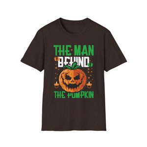 Mens The Man Behind The Pumpkin Dad Halloween Pregnancy Reveal  Unisex Softstyle T-Shirt