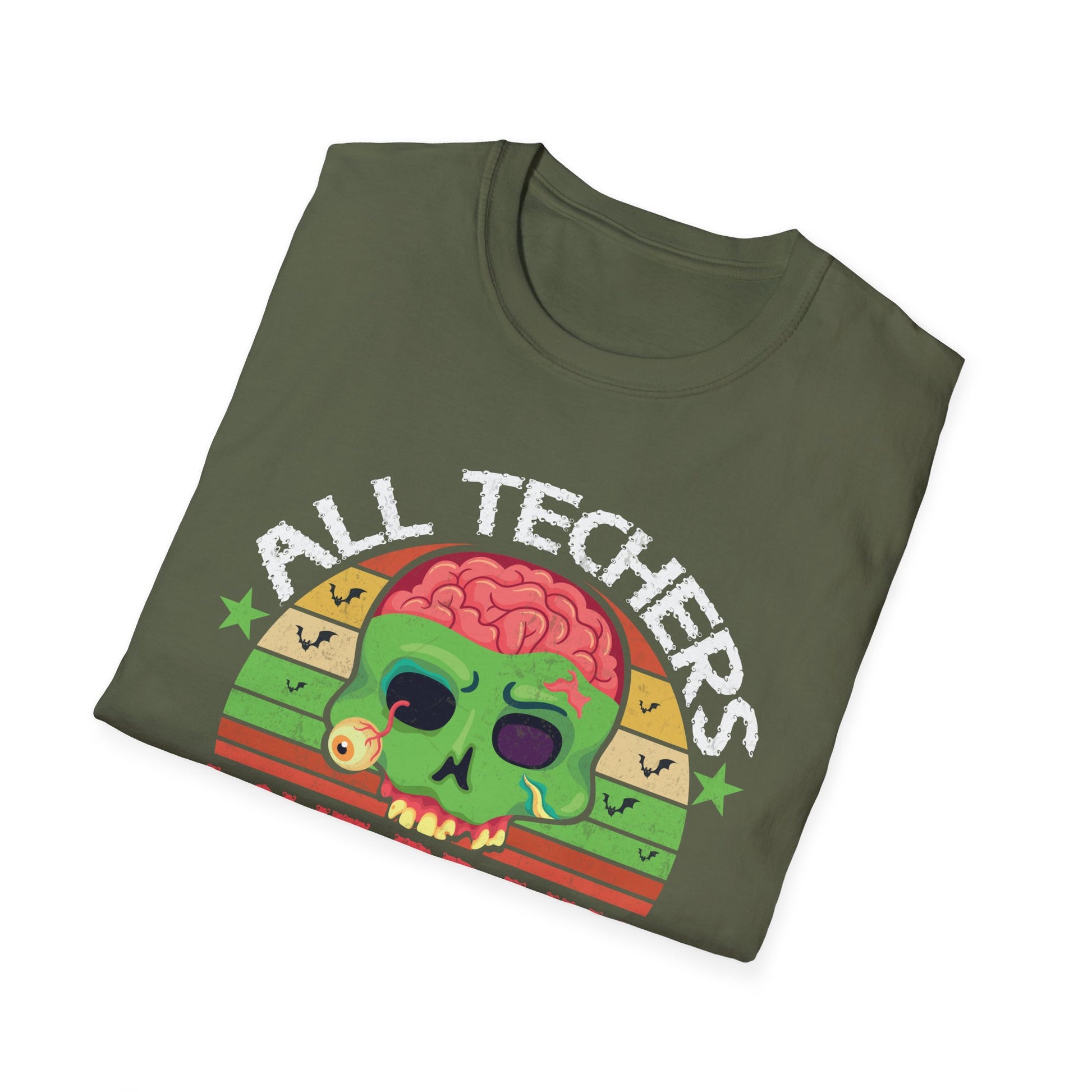 Teacher T-Shirt — "All Teachers Love Brains" Retro Zombie Education Tee
