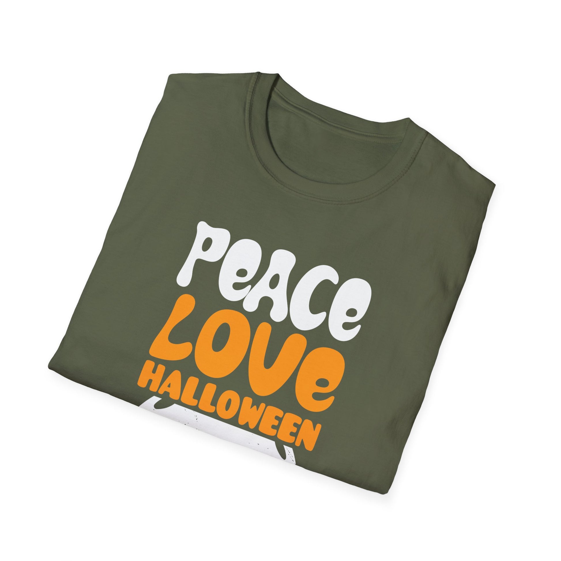 Peace Love Halloween T-Shirt — Retro Pumpkin Moon Graphic Tee