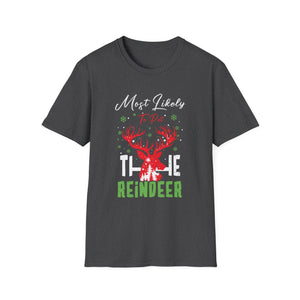 Most Likely To Pet The Reindeer Funny Christmas 2023 T-Shirt
