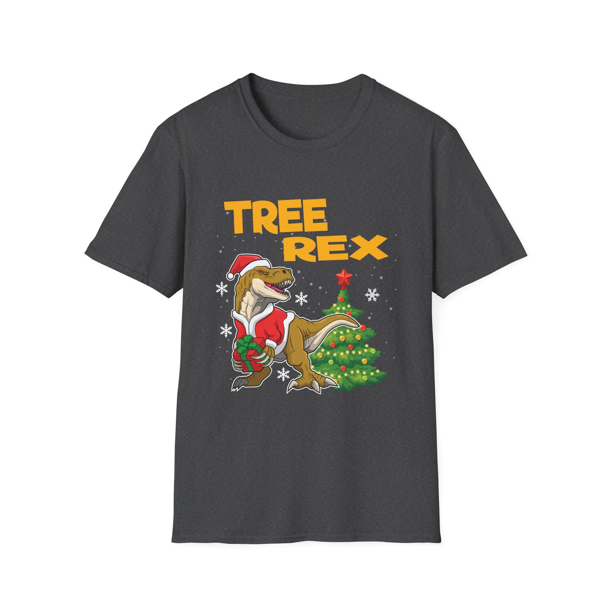 Tree Rex Christmas T-Shirt — Funny Santa T-Rex Decorating Tree Holiday Tee