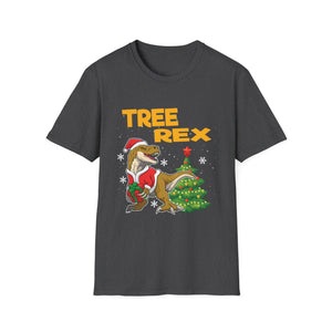 Tree Rex Christmas T-Shirt — Funny Santa T-Rex Decorating Tree Holiday Tee