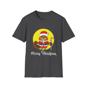 Christmas Beaver T-Shirt — Cute Santa Beaver with Candy Cane, 'Merry Christmas' Holiday Tee