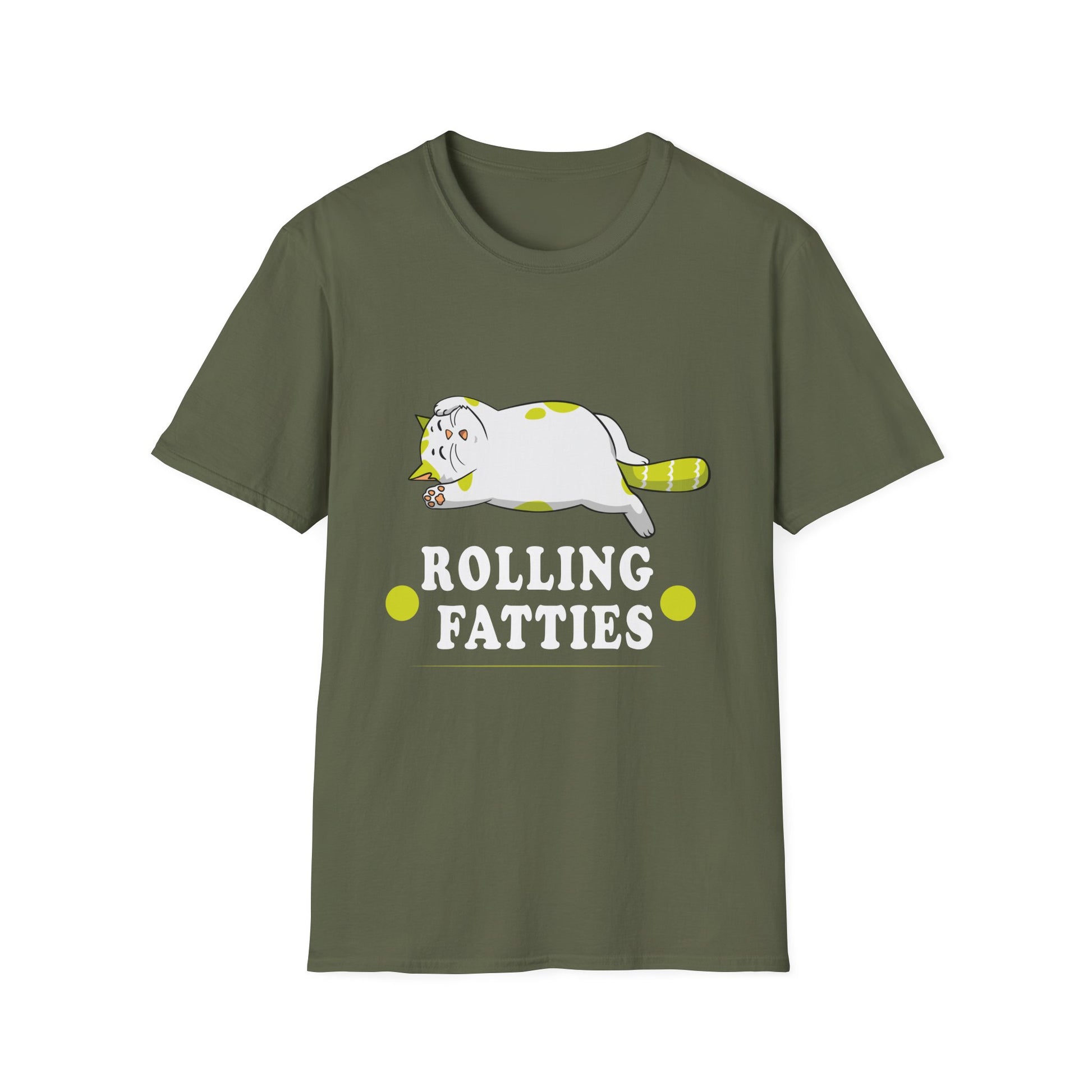 Cat T-Shirt — "Rolling Fatties" Funny Lazy Cat Graphic Tee