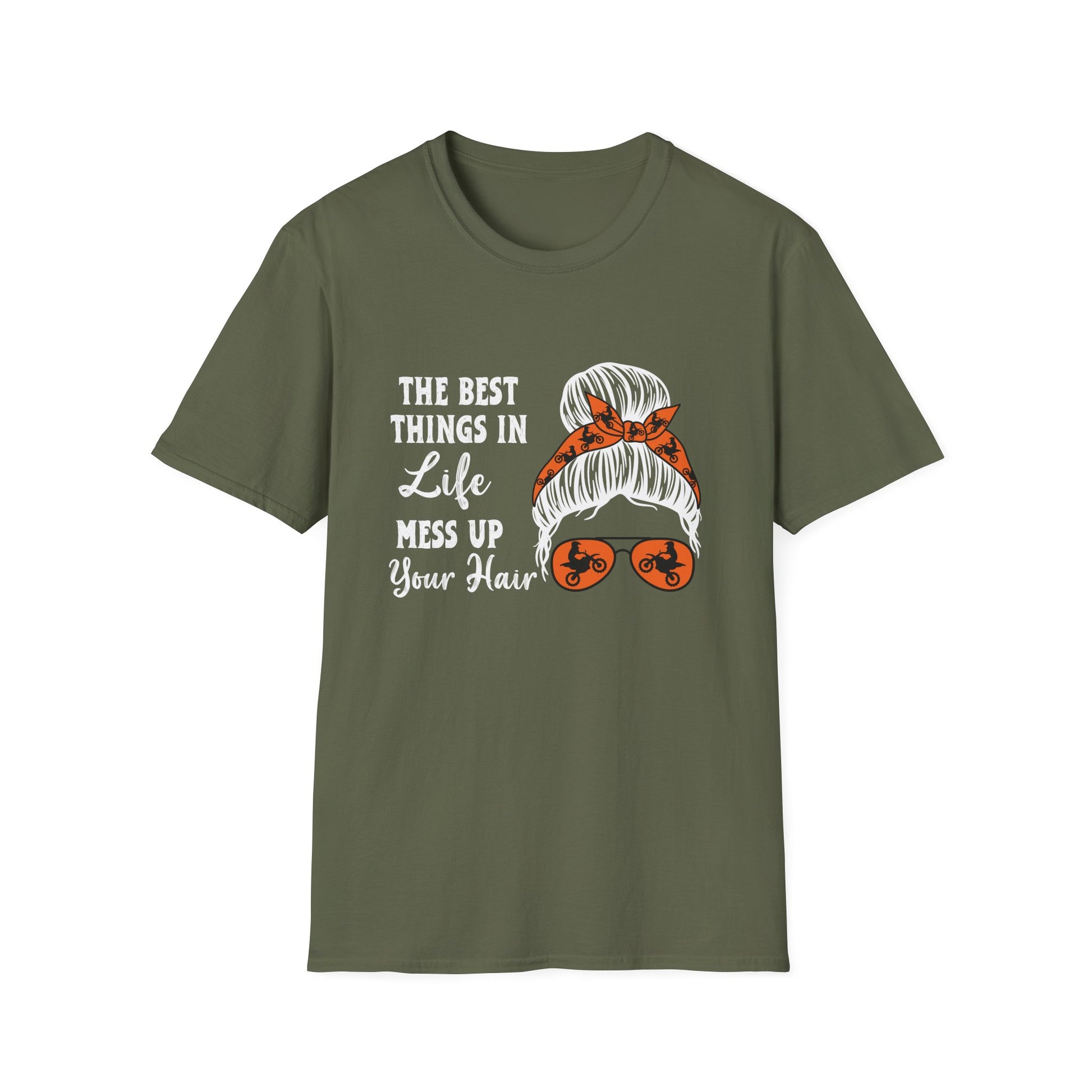 T-Shirt — “The Best Things in Life Mess Up Your Hair” Messy Bun Graphic Tee