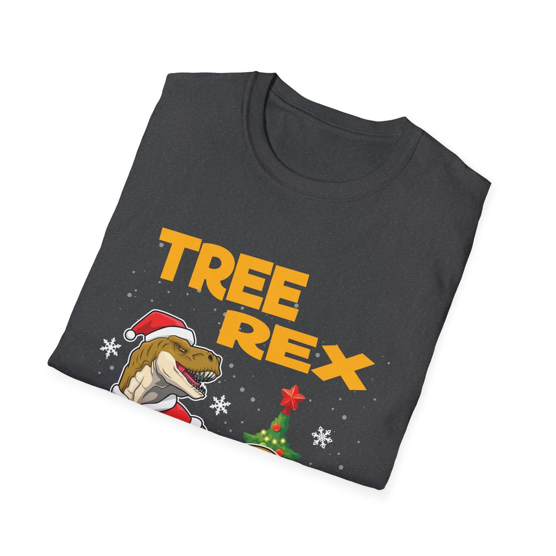 Tree Rex Christmas T-Shirt — Funny Santa T-Rex Decorating Tree Holiday Tee