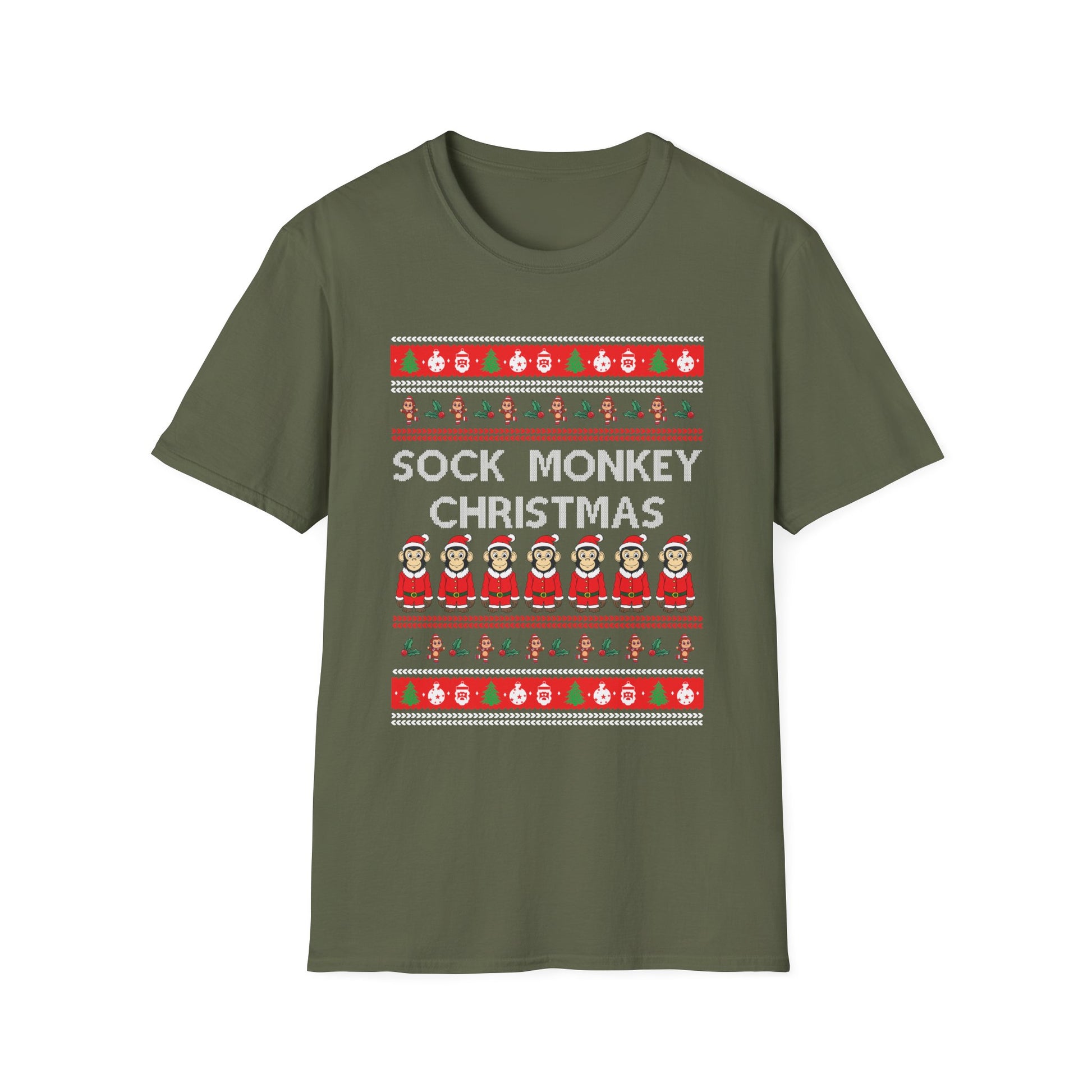 Sock Monkey Christmas Ugly Christmas Sweater Unisex Softstyle T-Shirt