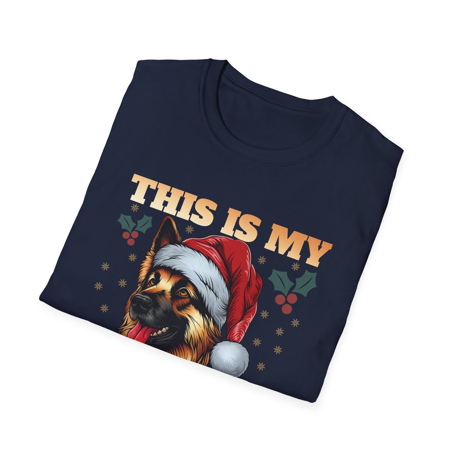 Christmas Pajama Shirt T‑Shirt – German Shepherd in Santa Hat (This Is My Christmas Pajama Shirt)