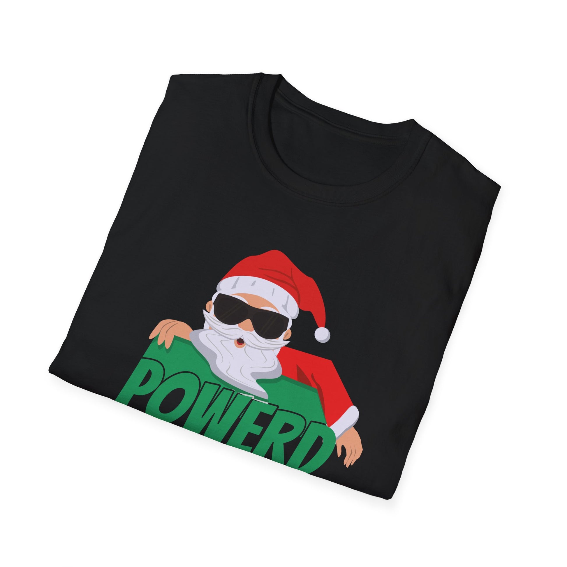 Christmas T-Shirt — "Powered by Christmas Spirit" Holiday Santa Tee