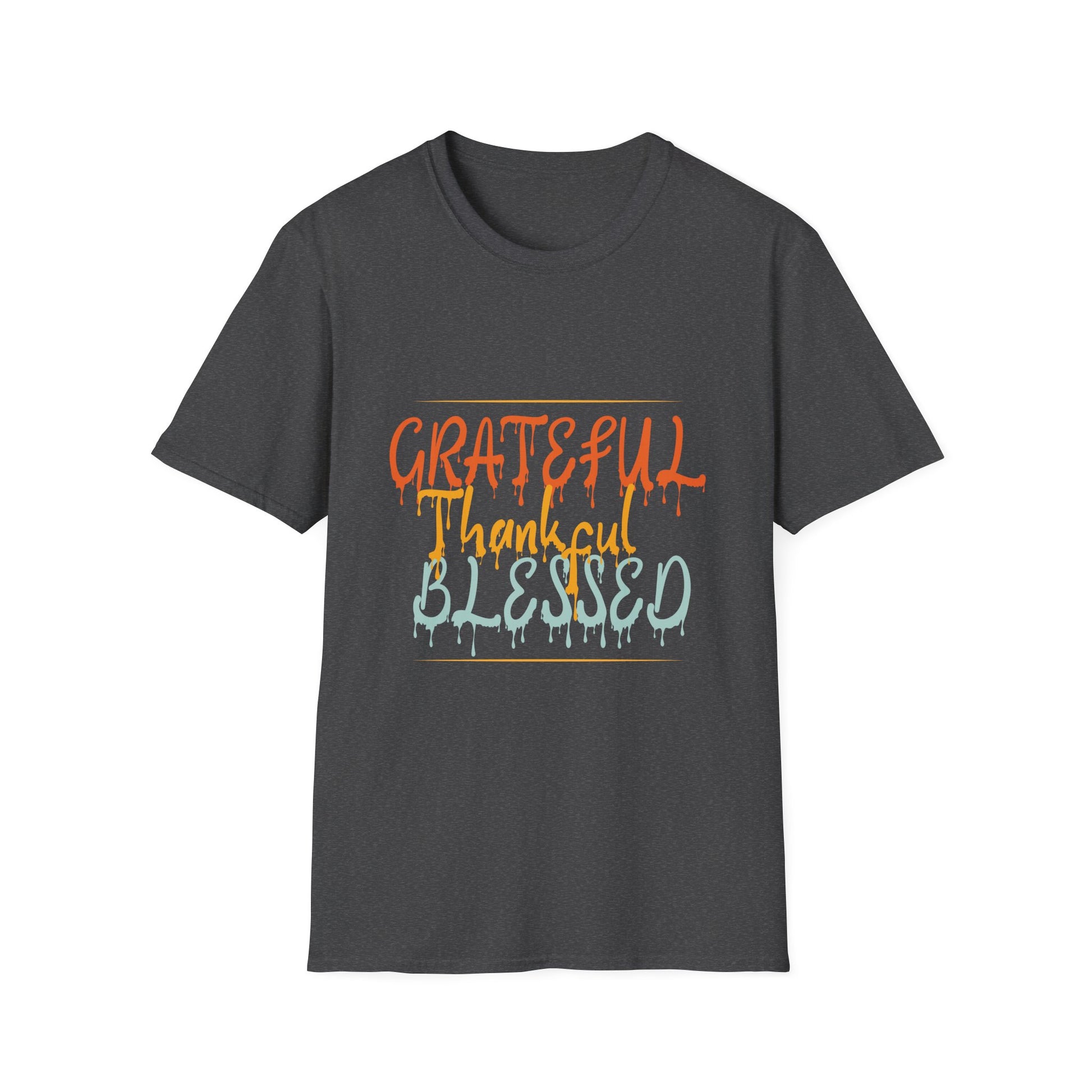 Grateful Thankful Blessed T-Shirt — Autumn Script Graphic Tee for Thanksgiving & Everyday  Unisex T-Shirt